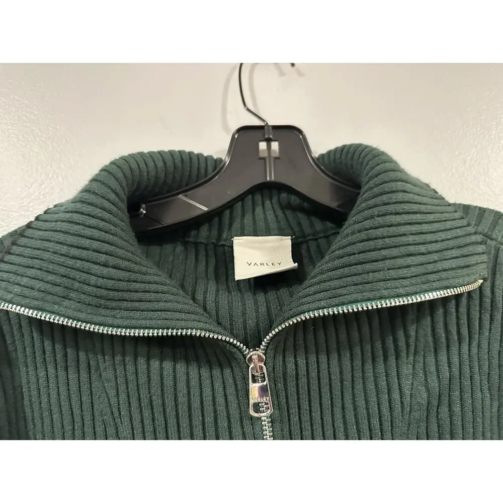VARLEY Carmen Rib-Knit Zip Through Cardigan Darkest Spruce Sweater Large L